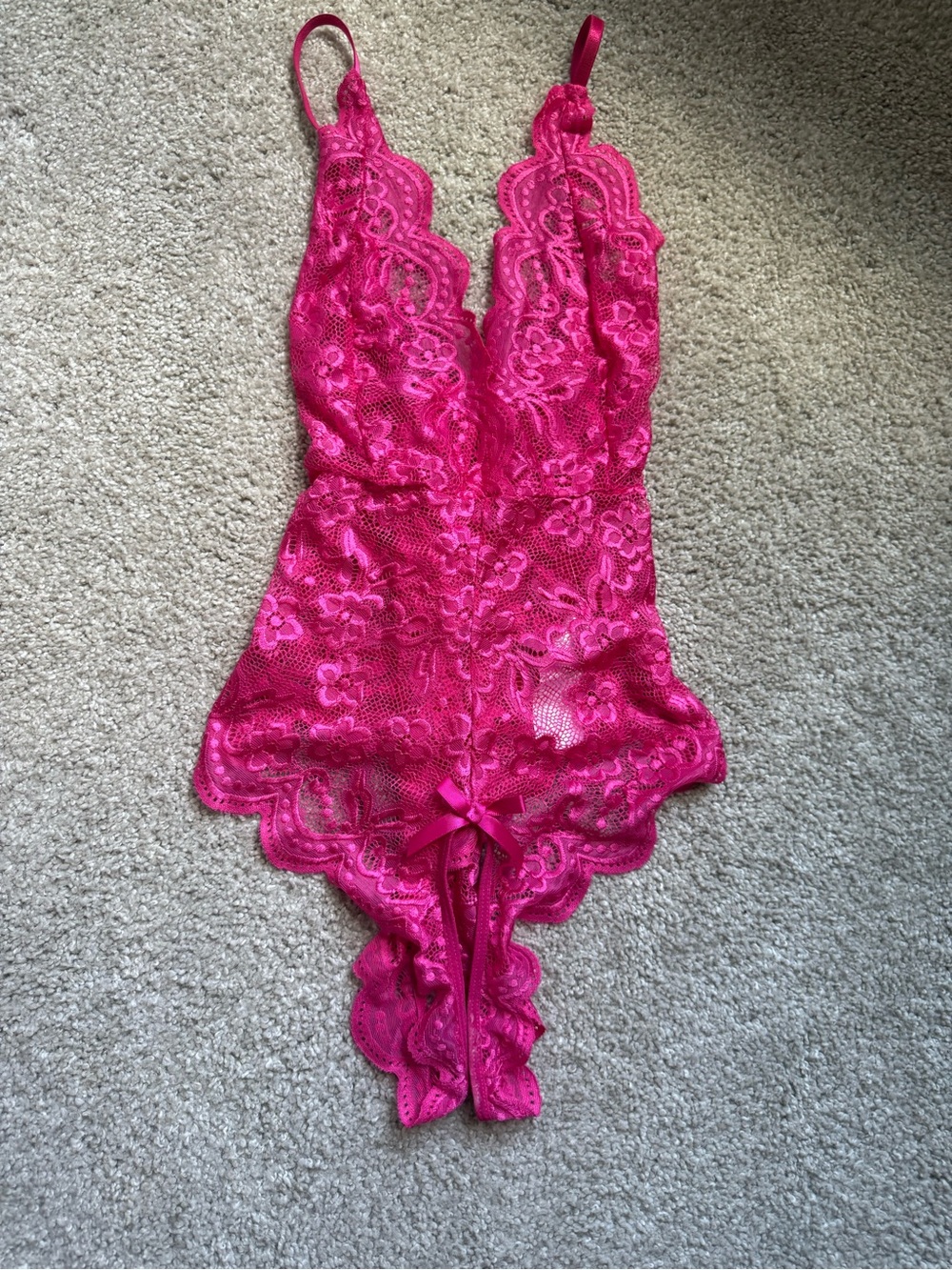 Plunge Lace Chemise Bodysuit in Fuchsia